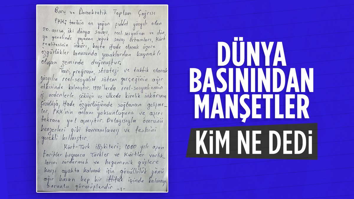 Abdullah Öcalan’ın ‘silah bırakın’ çağrısı dünya basınında