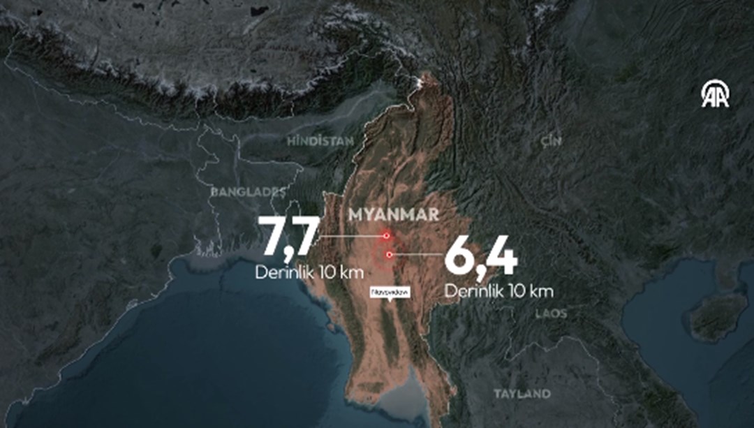 Myanmar’da 7,7 ve 6,4 büyüklüğünde iki deprem